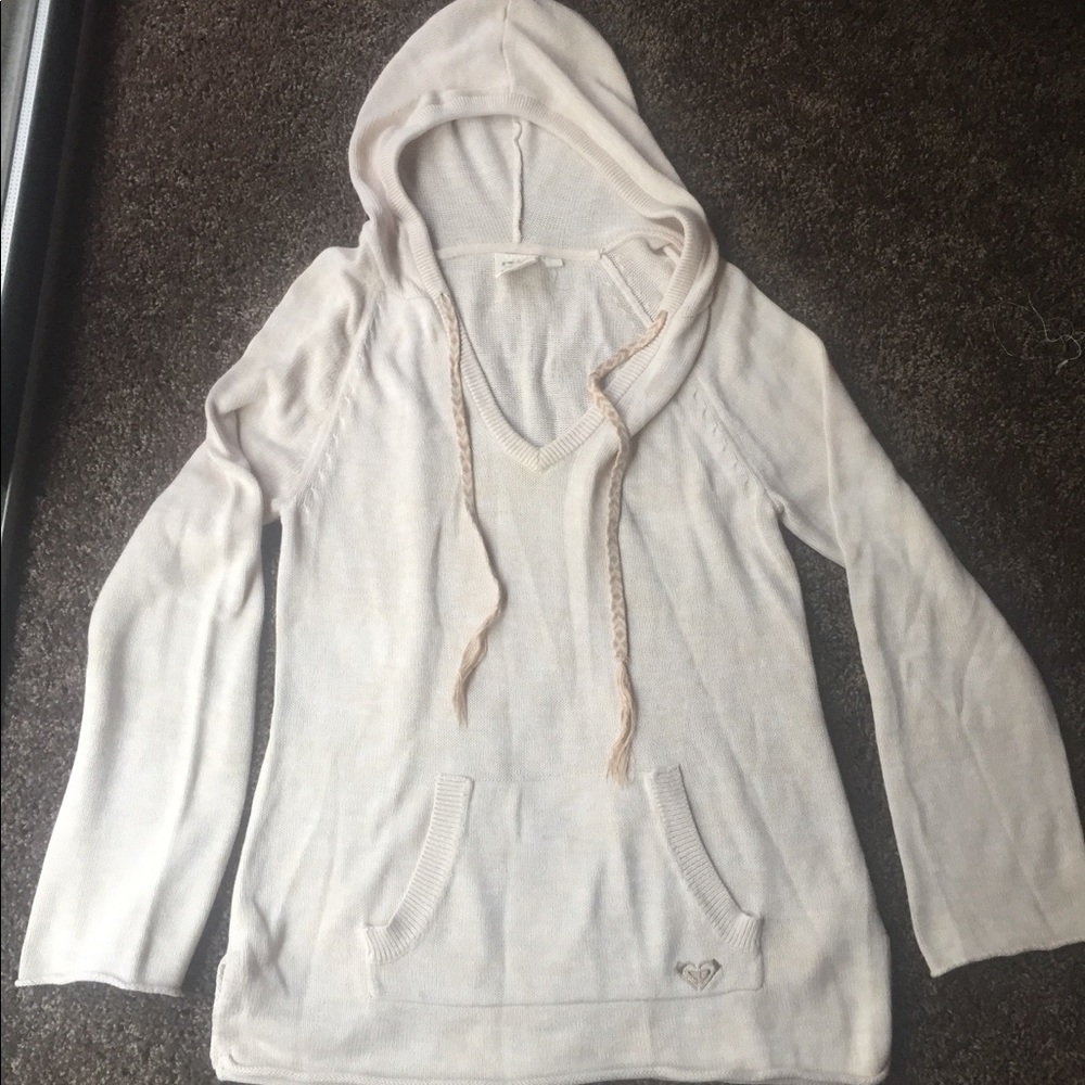 Roxy Cream Lightweight Knit Hoodie with Drawstring